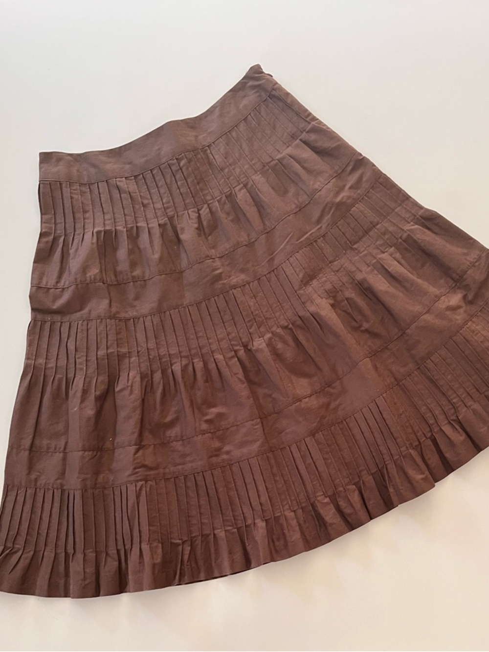 Sunny Leigh Y2K Brown Cotton Tiered Pleated Midi Circle Peasant Skirt Size 4 EUC